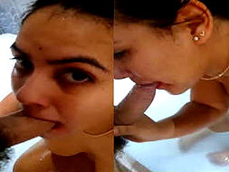 Desi hot girl sucking her boyfriend dick in bathroom