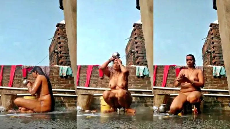 Chubby Indian Wife Bathing Nude On Open Rooftop