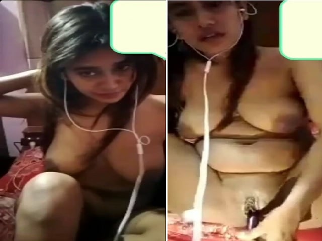 Naked girlfriend masturbating pussy on video call