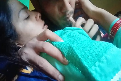 Cheating wife kisses her lover and lets him suck her boobs