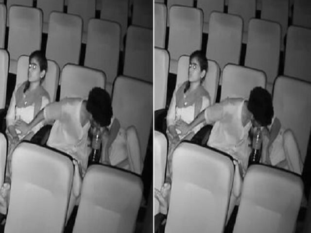 Threesome romance in theatre caught in night vision