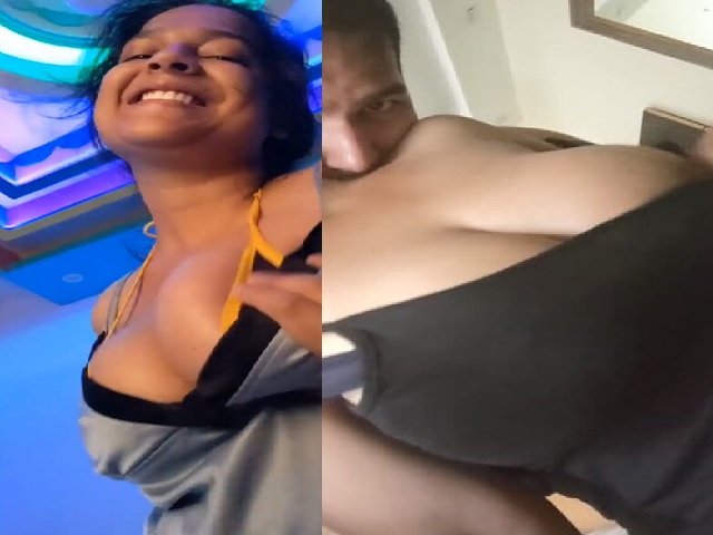 Big boobs girl romance and kissing boyfriend